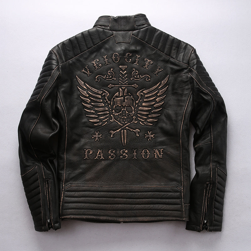 Genuine Leather Jacket Men's Top Layer Cowhide Frayed Jacket