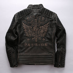 Genuine Leather Jacket Men's Top Layer Cowhide Frayed Jacket