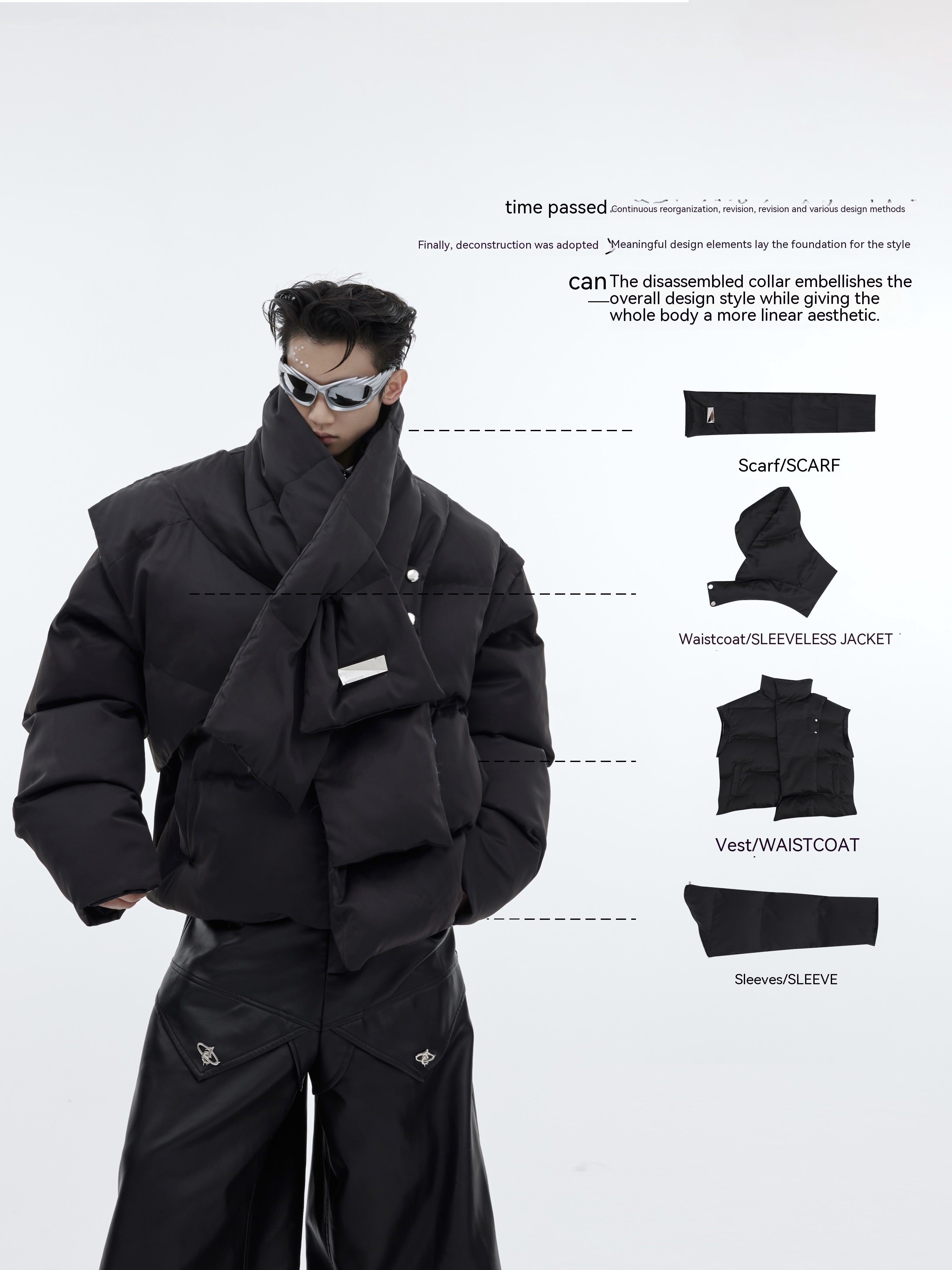 90 White Duck Down Stand-up Collar Down Jacket Scarf Design Short Thickened Coat