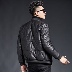 Men's Down Leather Coat Youth Leather Jacket