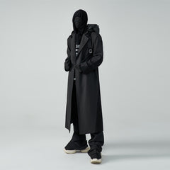 Autumn And Winter Wool Unbuttoned Loose Padded Shoulder Mid-length Patchwork Coat