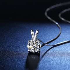 Dainty Brush Color Mossan Diamond Classic Four 4 Claw Pendant Necklace