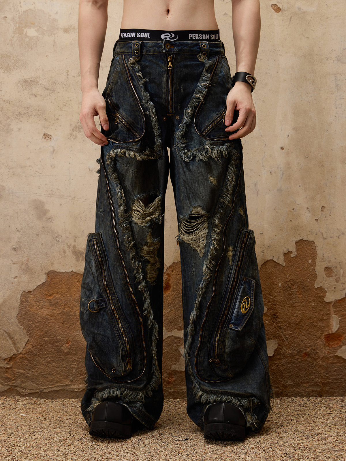 Female Alien Structural Stained Jeans