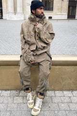 Men's Jacket With Functional Waste Soil Style Three-dimensional Collar And Hood